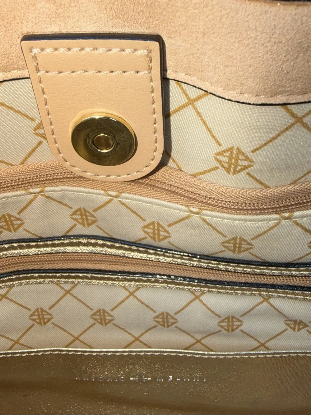ANTONIO MELANI Metallic Champagne Snake-Texture Leather Tote